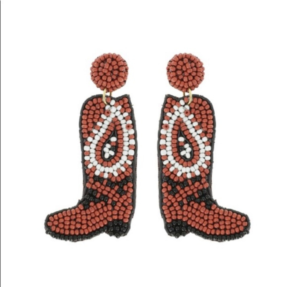 Brown Western seed bead dangle felt fashion earrings